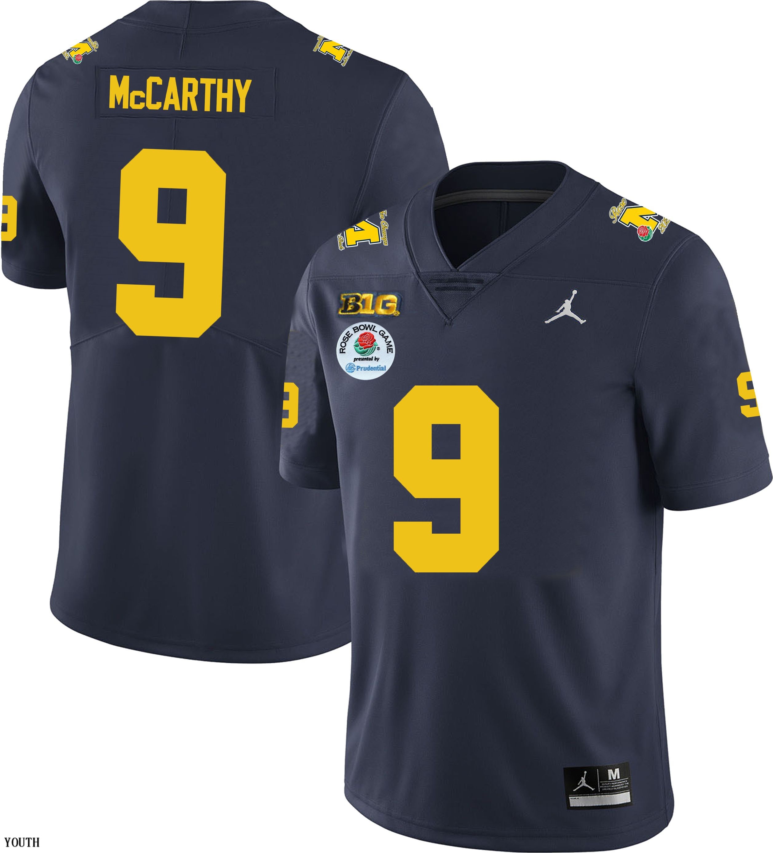 Michigan Wolverines Youth NCAA J.J. McCarthy #9 Navy Rose Bowl Game College Football Jersey EN4Z049JZ